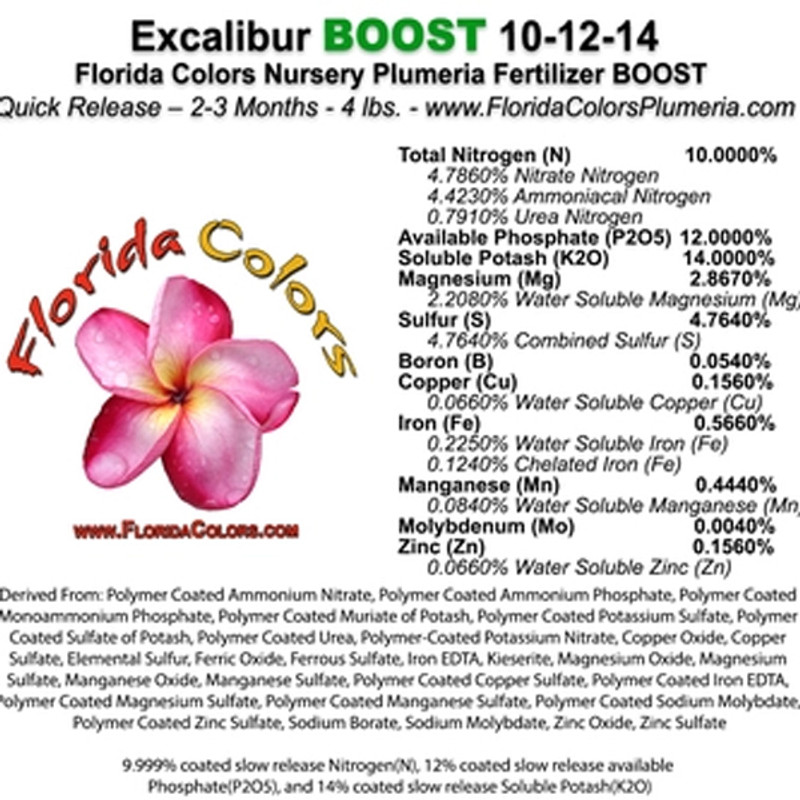 Excalibur BOOST Plumeria Fertilizer NPK 10-12-14 Includes Shipping