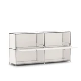 Cubox Sideboard mit 2 Ebenen und 2 Klappen in Weiß mit beiden Klappen geöffnet als Ablage, Schrägansicht freigestellt auf weißem Hintergrund