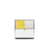 Cubox Sideboard mit Soft Panel Sonnengelb mit Metallknopf, Nahaufnahme mit sichtbarer Filzstruktur