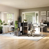 Cubox Regal mit Soft Panel Granitgrau, ruhiger Raumteiler in hellem Homeoffice