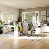 Cubox Regal mit Soft Panel Gletschergrau, sonniger Farbakzent in freundlichem Homeoffice
