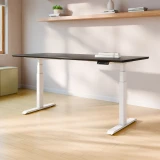 ofinto Elevate elektrisch höhenverstellbarer Schreibtisch mit weißen Beinen und Schwarz-Holzplatte - minimalistisches Home-Office Setup mit Memory-Funktion Display, zwei leisen Motoren und nachhaltiger FSC-Tischplatte in skandinavischem Design