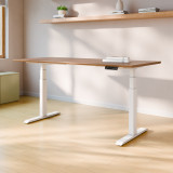 ofinto Elevate elektrisch höhenverstellbarer Schreibtisch mit weißen Beinen und Walnuss-Holzplatte - minimalistisches Home-Office Setup mit Memory-Funktion Display, zwei leisen Motoren und nachhaltiger FSC-Tischplatte in skandinavischem Design
