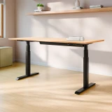 ofinto Elevate elektrisch höhenverstellbarer Schreibtisch mit schwarzen Beinen und Natur-Holzplatte - minimalistisches Home-Office Setup mit Kabelmanagement-System, Memory-Funktion Display, zwei leisen Motoren und nachhaltiger FSC-Tischplatte in skandinavischem Design