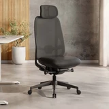 ofinto Bürostuhl Cloud in Schwarz ohne Armlehnen und mit Kopfstütze, ergonomischer Bürostuhl