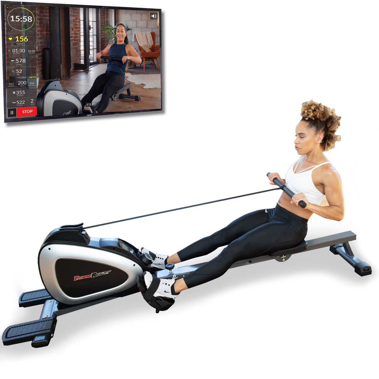 FITNESS REALITY 1000 PLUS Bluetooth Magnetic Rower with Extended