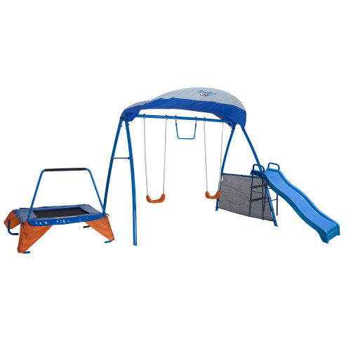 FITNESS REALITY KIDS Premiere Fitness Metal Swing Set Playground with Trampoline