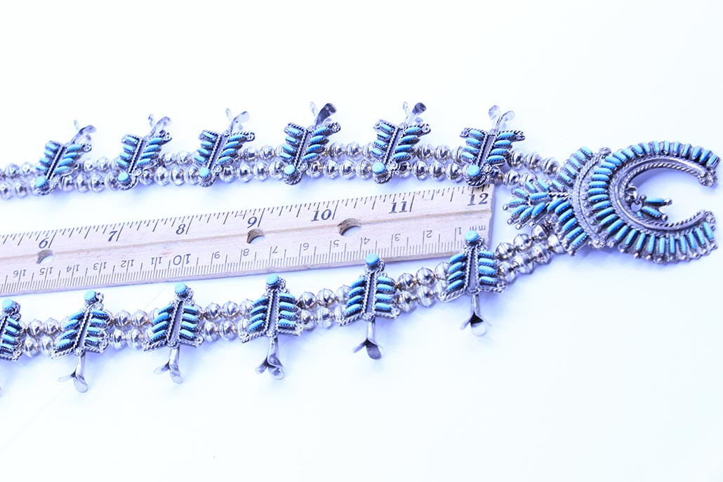 Zuni Needle Point Squash Blossom Set 091520- silver star jewelry