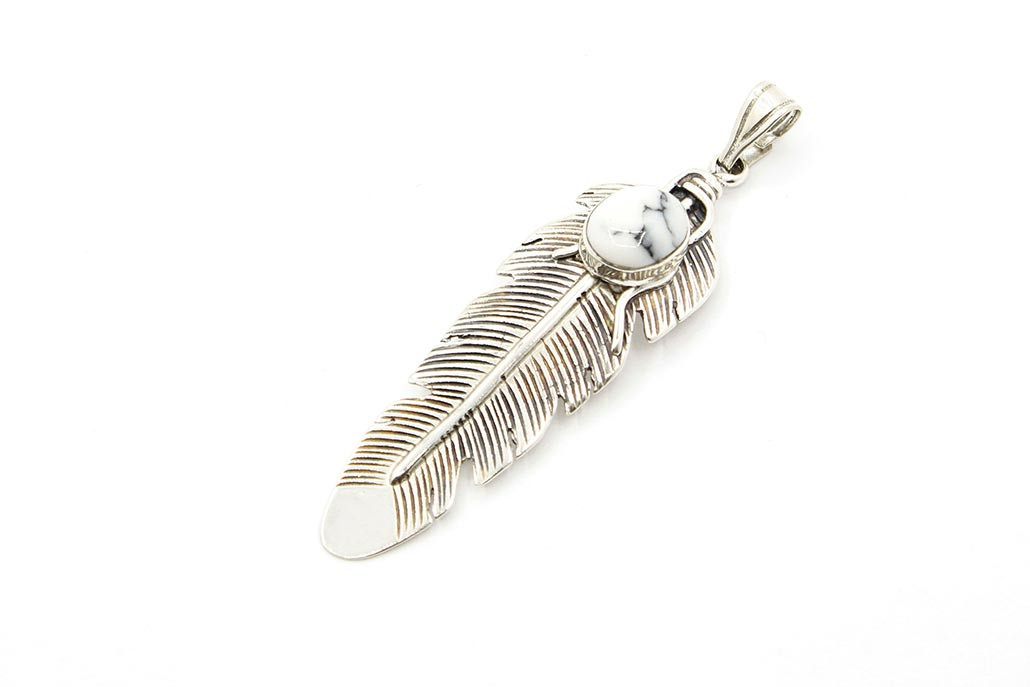 Large Feather White Buffalo Pendant 