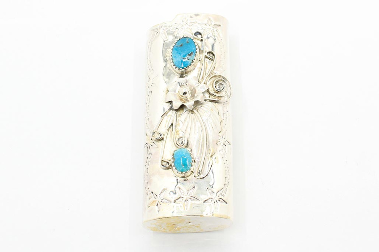 Accessories, Sterling Silver And Turquoise Lighter Case
