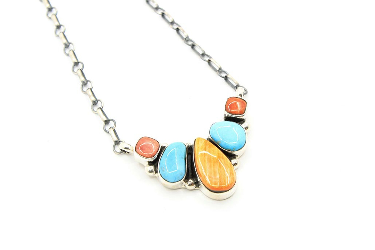 silver star jewelry- old town Scottsdale- Arizona- authentic jewelry-  multi-color jewelry- Sterling Silver Multi- Color Nugget Necklace 112121-  southwest jewelry