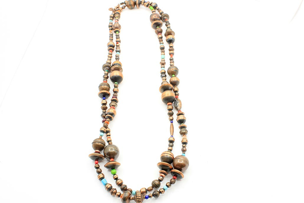 60 inch Multi-Color Stone and Copper Beads 101722