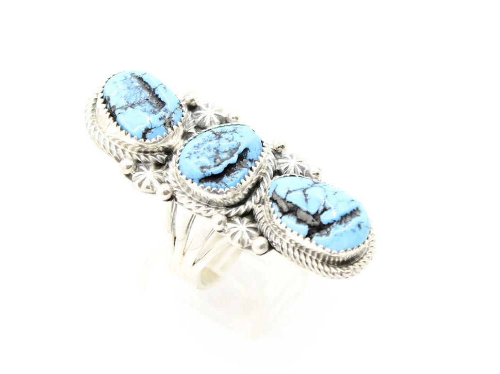 Sterling Silver 3 Stone Kingman Turquoise Ring 051025 - sterling silver ...