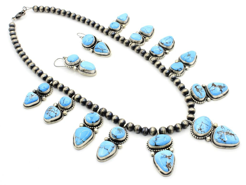Navajo pearl turquoise necklace- Turquoise necklace and earring