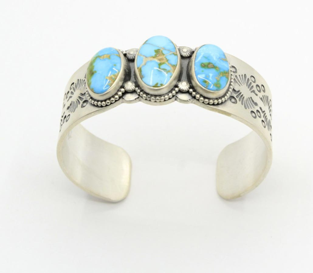 Sterling Silver 3 Stone Sonoran Turquoise Cuff Bracelet 030726