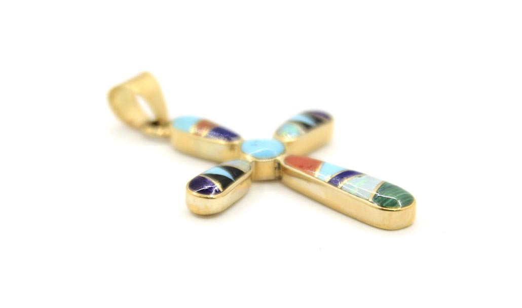 14K Gold Multi Color Cross Pendant 060226 - Silver Star Jewelry