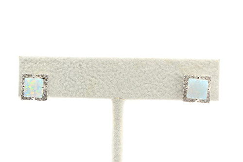 Sterling Silver White Opal and CZ Studs 101623