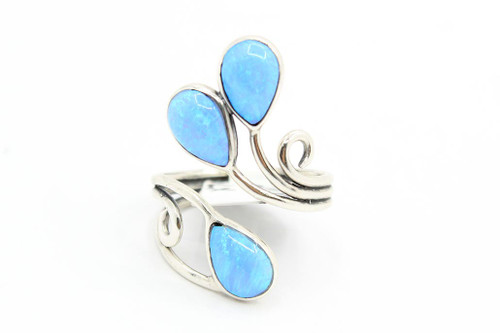 Smaller Blue Opal Adjustable Ring 071120