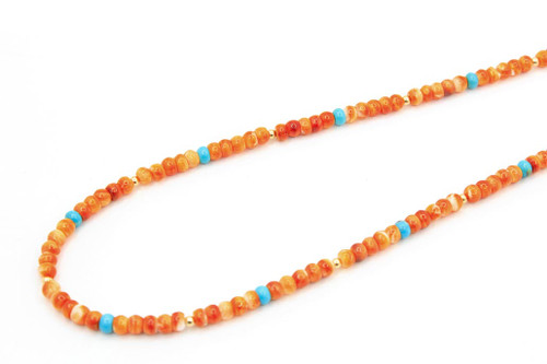 Orange Oyster & Turquoise 14K Gold Necklace 071720