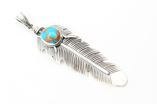 Large Turquoise Feather Pendant 120520