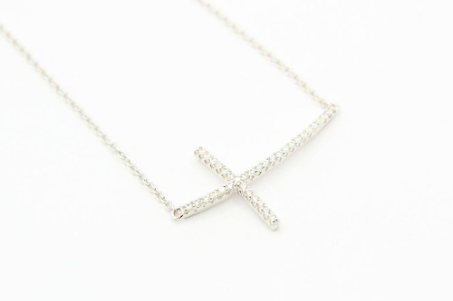 Sterling Silver Crystal Cross Necklace 062522 Sterling Silver Crystal Cross Necklace 062522