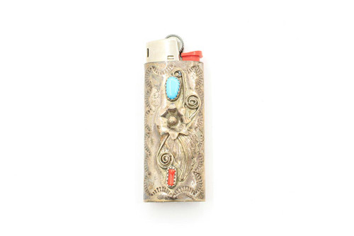 Turquoise Coral Silver Lighter Case – White Bison Native Art