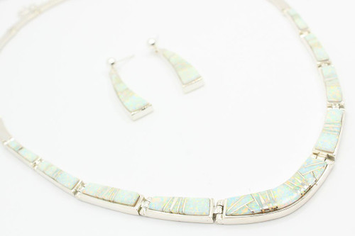 Sterling Silver Inlay White Opal Necklace and Earring set 111622 Sterling Silver Inlay White Opal Necklace and Earring set 111622