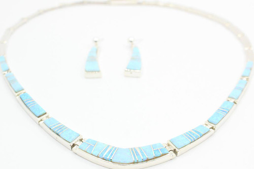 Sterling Silver Inlay Blue Opal Necklace and Earring set 111622 Sterling Silver Inlay Blue Opal Necklace and Earring set 111622