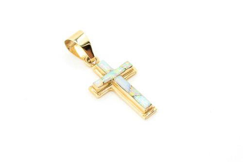 14K Gold White Opal Cross 112522