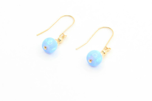 14K Gold Blue Opal Bead Earring 112722