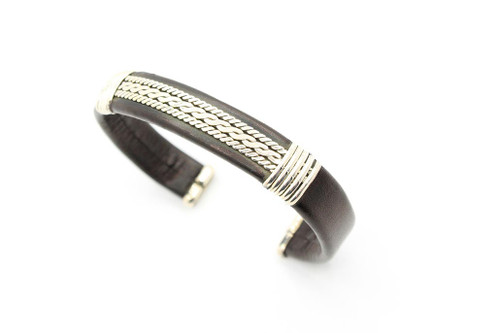 Silver Leather Cuff Bracelet 121422