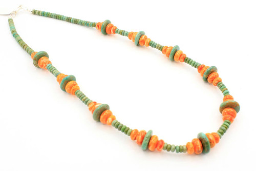 Green Turquoise and Orange Oyster Shell Necklace 040723