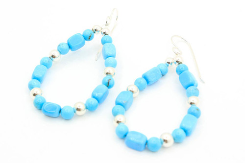 Turquoise and Silver Bead Hoops 040723