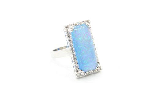 Large Rectangle Blue Opal ring 070123