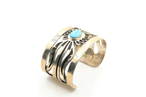 Wide Turquoise Sandcast Cuff Bracelet 070823