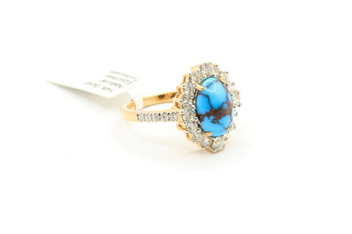 14K Gold Bisbee Turquoise and Diamond ring 071823