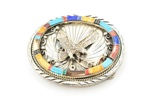 Sterling Silver Multi-Color Eagle Buckle 072623 Sterling Silver Multi-Color Eagle Buckle 072623
