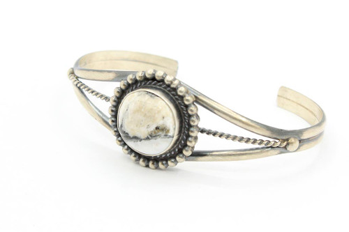Round White Buffalo Concho Cuff Bracelet 080323 Round White Buffalo Concho Cuff Bracelet 080323