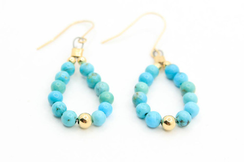 14K Gold Turquoise Hoop Earrings 082223