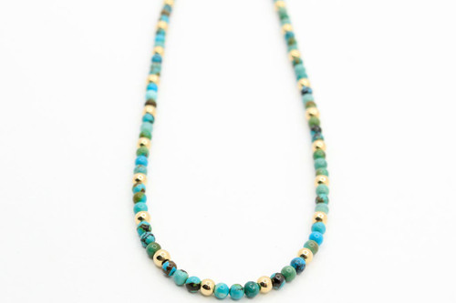 14K Gold Royston Turquoise Pearl Necklace 083023 14K Gold Royston Turquoise Pearl Necklace 083023