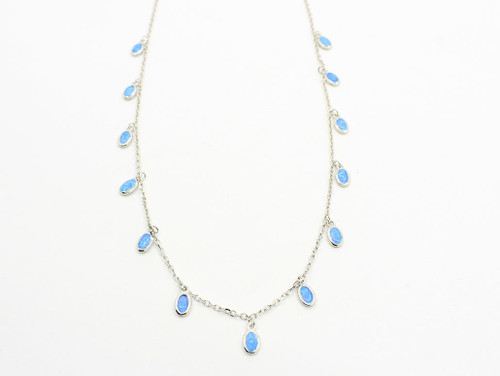 Sterling Silver Blue Opal Drop Necklace 101523