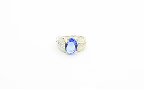 Sterling Silver White Opal and Tanzanite CZ Ring 101623
