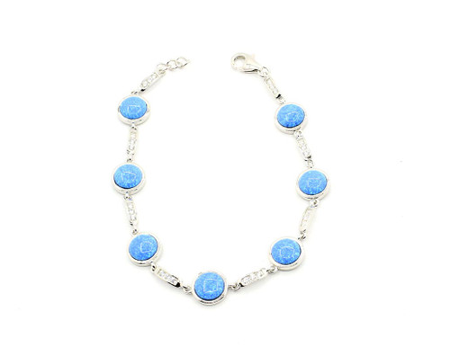 Sterling Silver Round Blue Opal with CZ Bracelet 101923