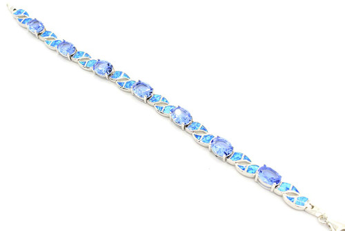 Sterling Silver Blue Opal and Tanzanite Bracelet 102023