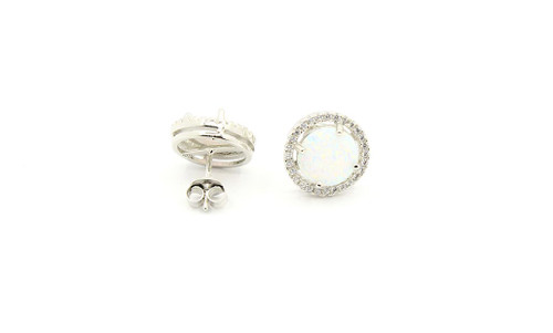Sterling Silver White Opal Halo Earring 102523