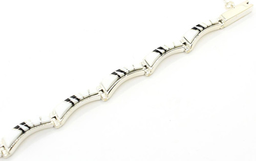White Buffalo and Black Onyx Link Bracelet 110323
