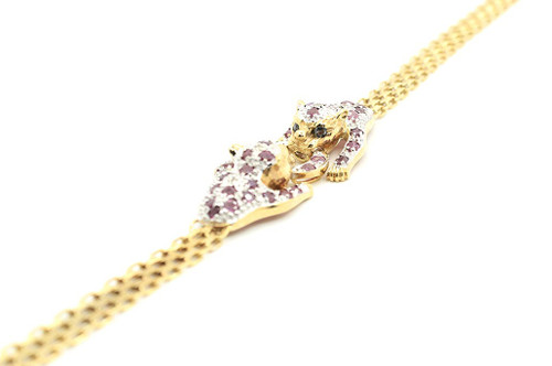 14K Gold Ruby and Diamond Cat Bracelet 111423