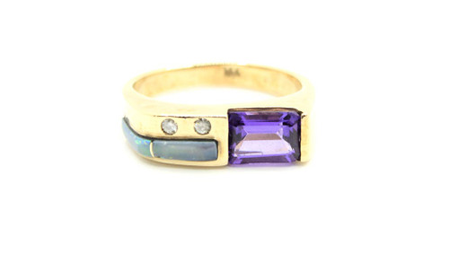 14K Gold Australian Opal and Amethyst with Diamonds 010824