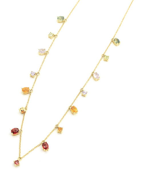 14K Gold Rainbow Gemstone Necklace 010924