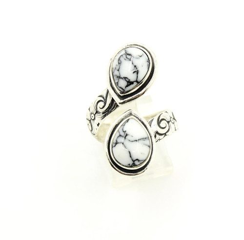 White Buffalo 2 Stone Adjustable Ring 020624 White Buffalo 2 Stone Adjustable Ring 020624